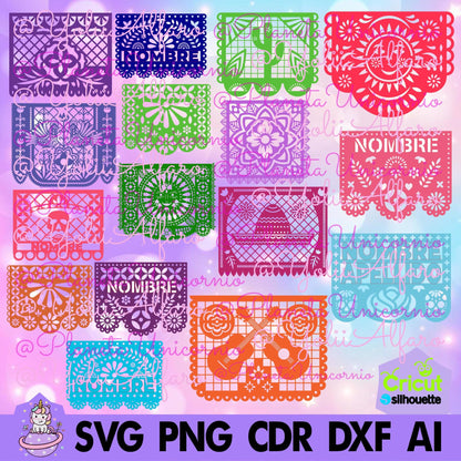 Papel picado Mod 14. Incluye tipografías stencil