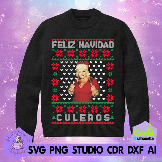 Jenni Rivera feliz navidad cu, incluye tipografia, sweater ugly, ugly sweater, suéter Jenni, cantantes norteños, navidad, sueter Jenni