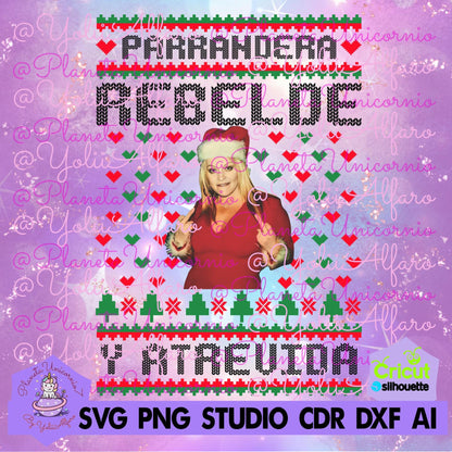 Jenni Rivera ugly sweater parrandera, parrandera, rebelde y atrevida, cantantes norteños, la ultima cena norteña, la ultima peda, navidad