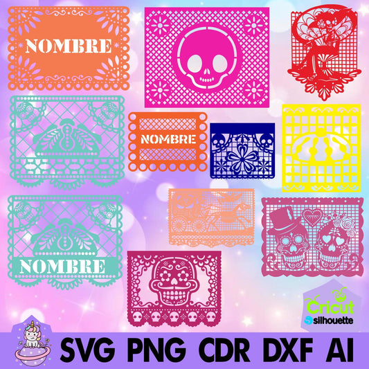 Papel picado Mod 3. Incluye tipografías stencil