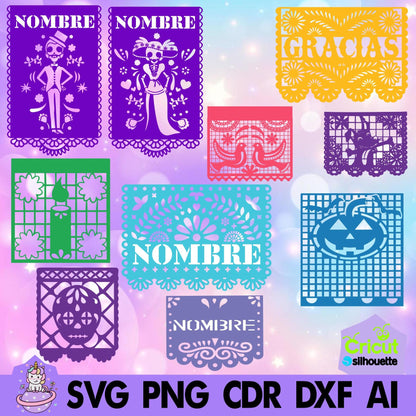 Papel picado Mod 4. Incluye tipografías stencil