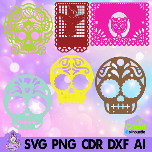Papel picado Mod 10. Incluye tipografías stencil