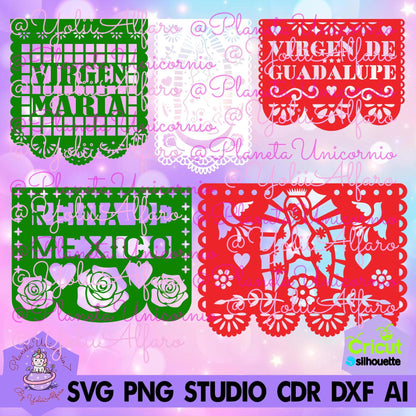 Papel picado Virgen María, Virgen de Guadalupe, Reina de México, Virgen santa, papel picado, papel perforado