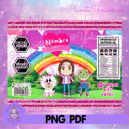 Lara Campos chips bag, 3 diseños (en carta, media carta, A4 y media A4), rana Rhennéé, Galleta, Lara Lara, Lara, Campos, chip bag, chips bag