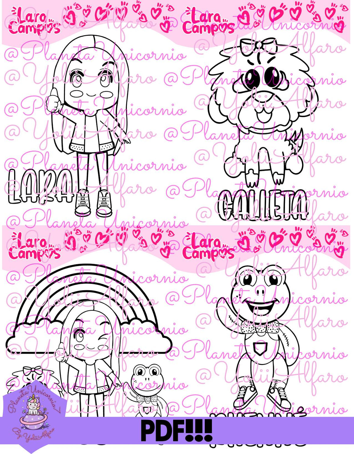 Lara Campos libro para colorear PDF, tamaño media carta, libro de colorear, rana Rhennéé, Galleta, Lara Lara, rana, Lara, Campos.
