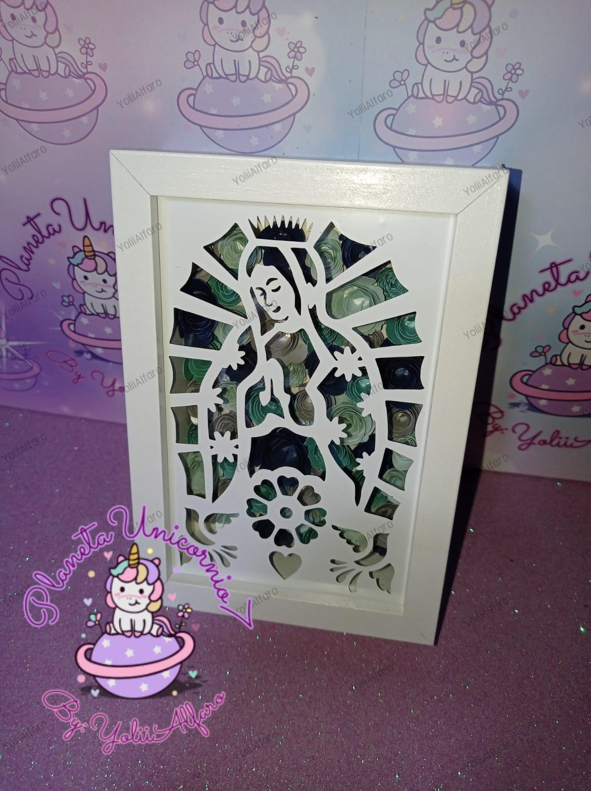 Virgen shadow box, virgen Maria, Virgen de Guadalupe, Virgen Santa, morenita. Incluye diferentes formatos.