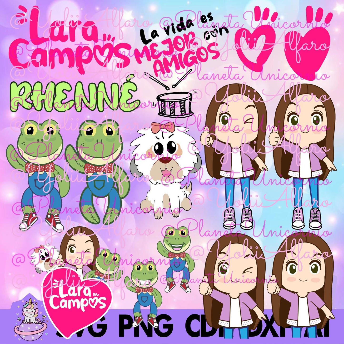 Lara Campos in SVG, PNG and other formats, Rhennéé frog, Cookie, Lara Lara, frog, Lara, Campos. Includes typography in .TTF