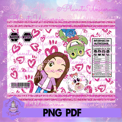 Lara Campos chips bag, 3 diseños (en carta, media carta, A4 y media A4), rana Rhennéé, Galleta, Lara Lara, Lara, Campos, chip bag, chips bag