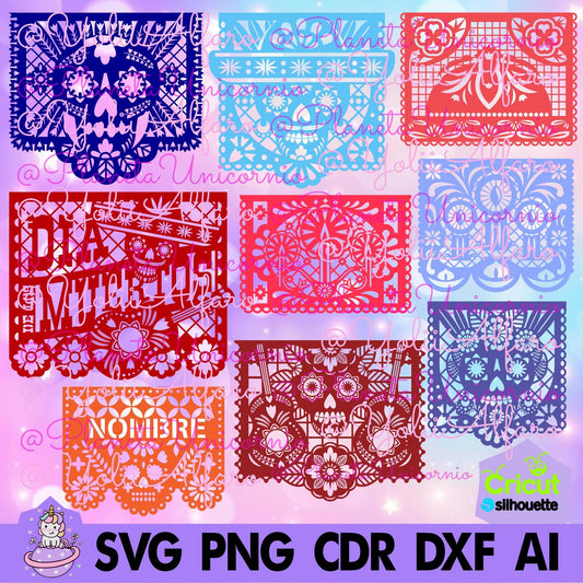 Papel picado Mod 13. Incluye tipografías stencil
