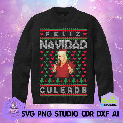 Jenni Rivera feliz navidad cu, incluye tipografia, sweater ugly, ugly sweater, suéter Jenni, cantantes norteños, navidad, sueter Jenni
