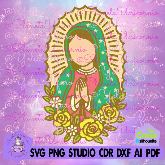Virgencita flores multicapa, Virgen Maria multicapa, Virgen de Guadalupe, Virgen Santa. Incluye diferentes formatos.