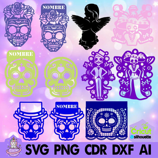 Papel picado Mod 8. Incluye tipografías stencil