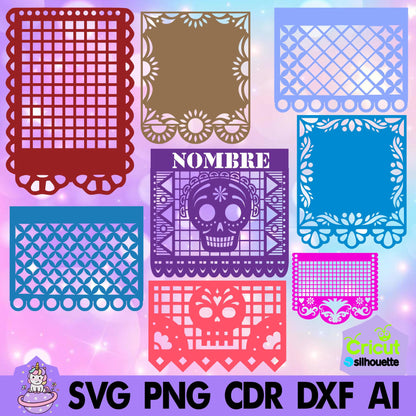Papel picado Mod 11. Incluye tipografías stencil