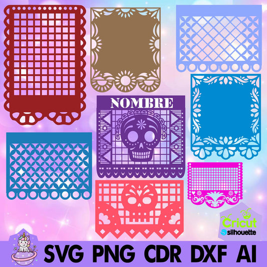 Papel picado Mod 11. Incluye tipografías stencil