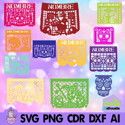Papel picado Mod 12. Incluye tipografías stencil