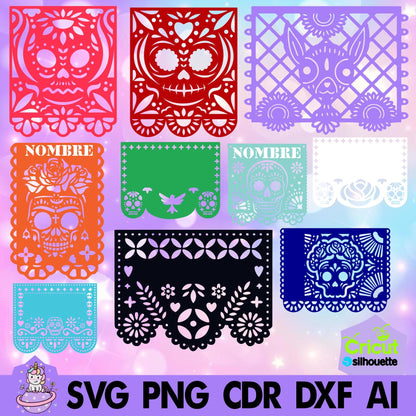 Papel picado Mod 9. Incluye tipografías stencil