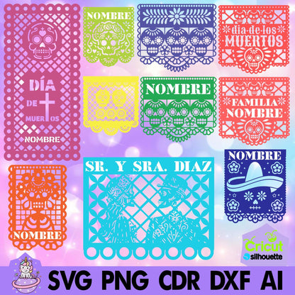 Papel picado Mod 5. Incluye tipografías stencil