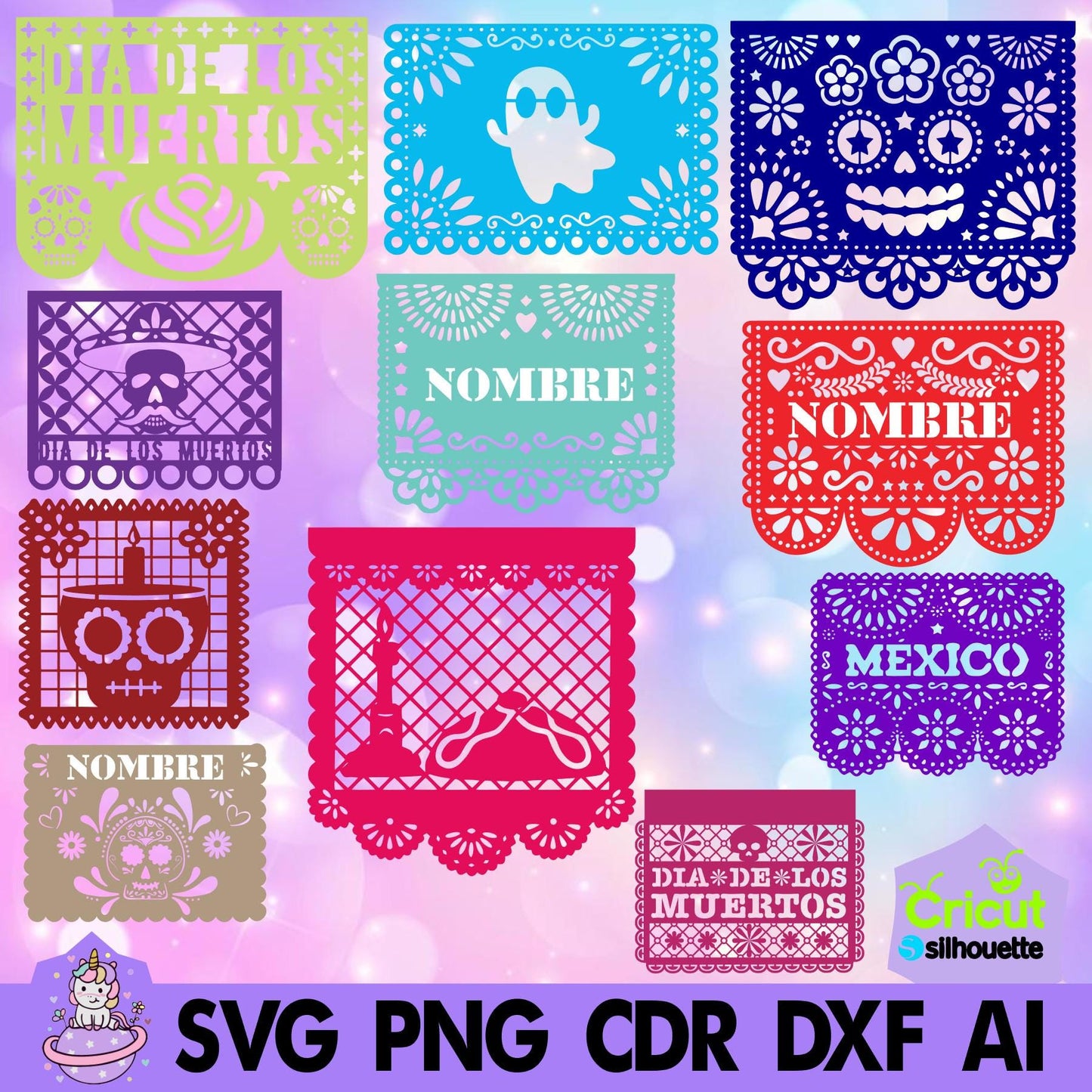 Papel picado Mod 2. Incluye tipografías stencil