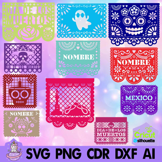 Papel picado Mod 2. Incluye tipografías stencil