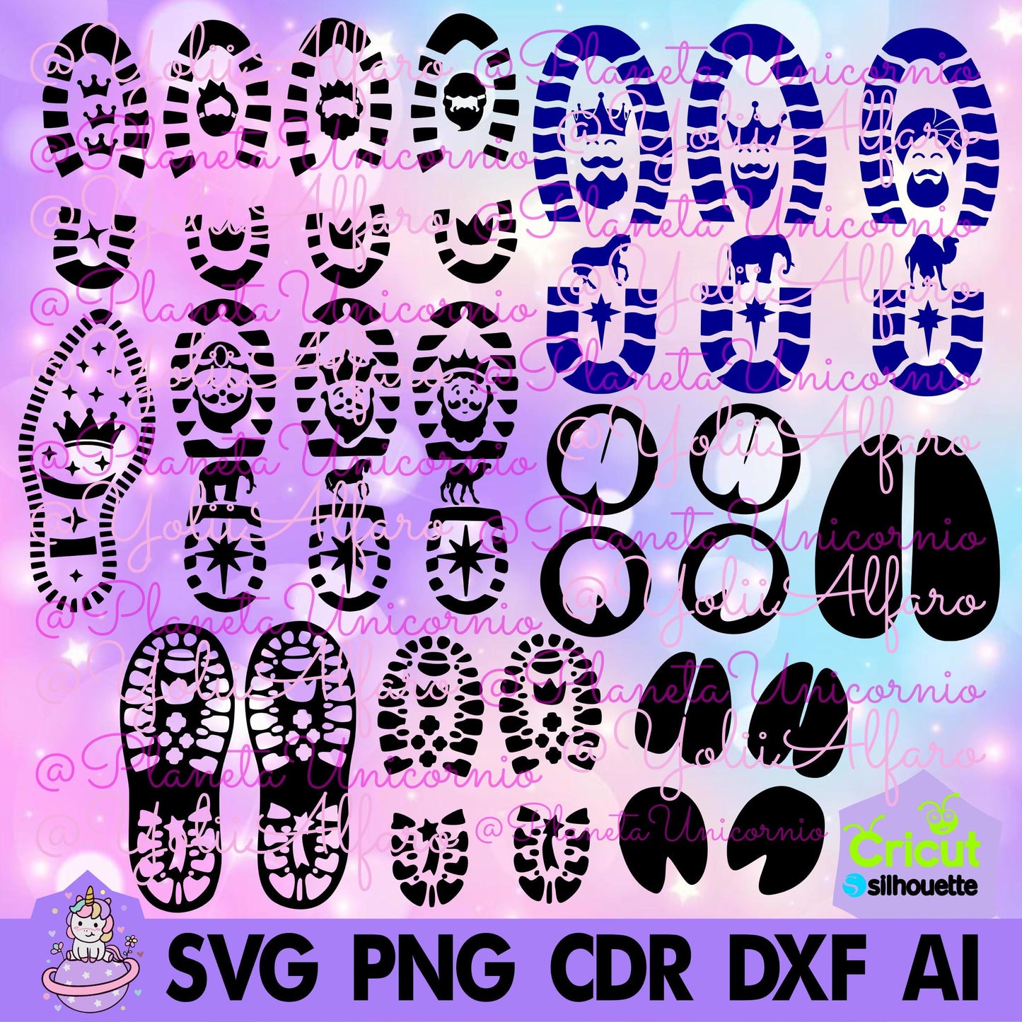 Three Kings footprints, Santa Claus, shaker ornaments, ornaments, Christmas, baubles, snowflakes, orb. Includes different formats.