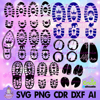 Three Kings footprints, Santa Claus, shaker ornaments, ornaments, Christmas, baubles, snowflakes, orb. Includes different formats.