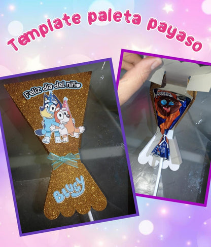 Template paleta payas GRANDE, dia del niño, cajita para dulces, caja, cajita, dulces.