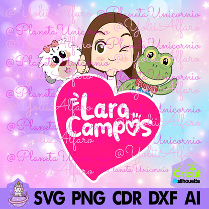Lara Campos in SVG, PNG and other formats, Rhennéé frog, Cookie, Lara Lara, frog, Lara, Campos. Includes typography in .TTF