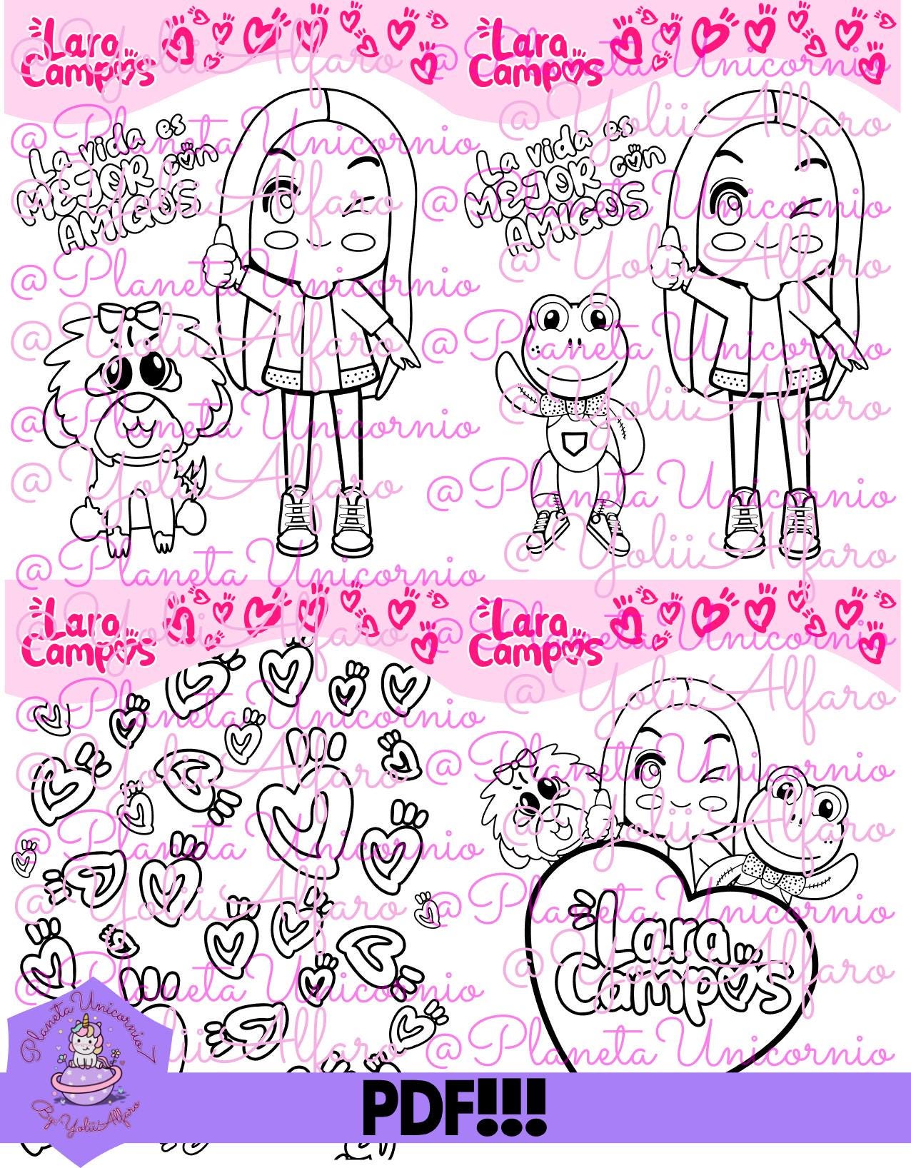 Lara Campos libro para colorear PDF, tamaño media carta, libro de colorear, rana Rhennéé, Galleta, Lara Lara, rana, Lara, Campos.