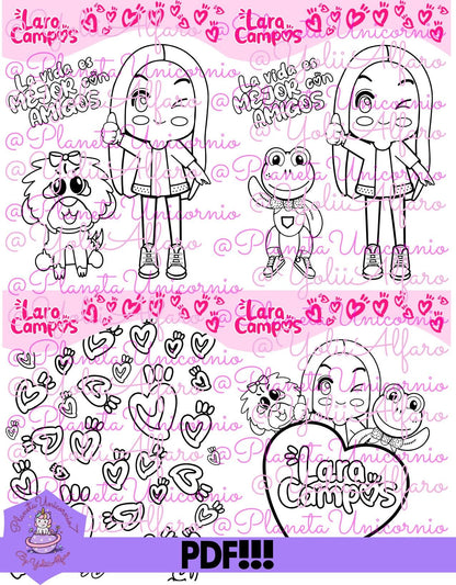 Lara Campos libro para colorear PDF, tamaño media carta, libro de colorear, rana Rhennéé, Galleta, Lara Lara, rana, Lara, Campos.