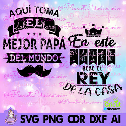Aquí toma el mejor papá  del mundo, en este tarro bebe el rey de la casa, papá, día del padre, shoperos, papi. Incluye diferentes formatos.